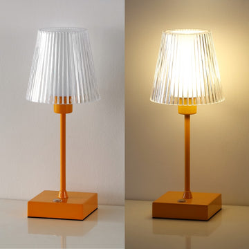Oscar 12.5" Modern Industrial Rechargeable/Cordless Iron/Acrylic Integrated LED Table Lamp with Ribbed Shade